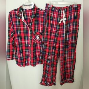 Victoria's Secret 2 Piece Pajama Set Red Plaid‎ Button Down Lightweight Medium